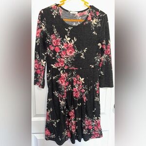 12 PM By Mon Ami Black and Pink Floral Dress With Pockets